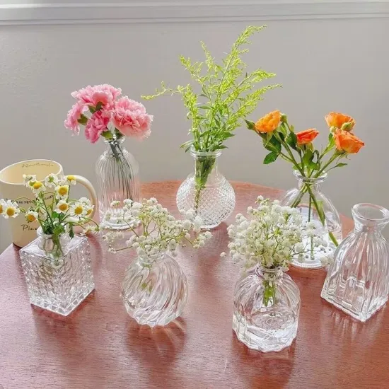 Pequeñas y bonitas minidecoraciones vintage, mesa para el hogar, decoración de flores, jarrones de cristal para bodas rústicas